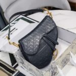 Dior Saddle Bag Oblique Embossed Black 25cm - Image 3