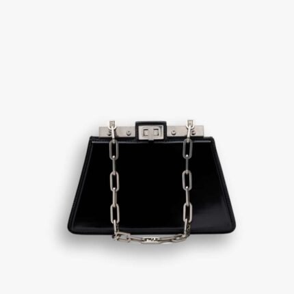 Fendi Peekaboo Cut Leather Bag Black 23cm