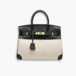 Hermes Toile Birkin Bag Black And Beige 30Cm
