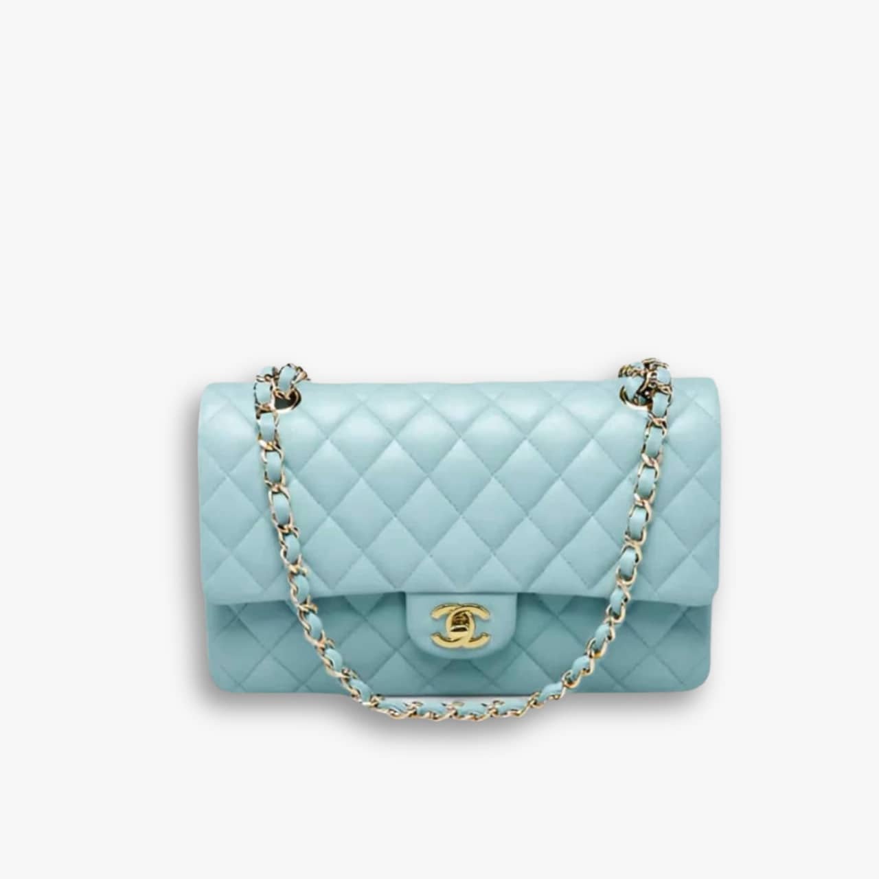 ELEGOUS-Product-Image-39-1.jpg Chanel Classic 11.12 Handbag Gold Tone Metal Light Blue 30Cm - Image 1