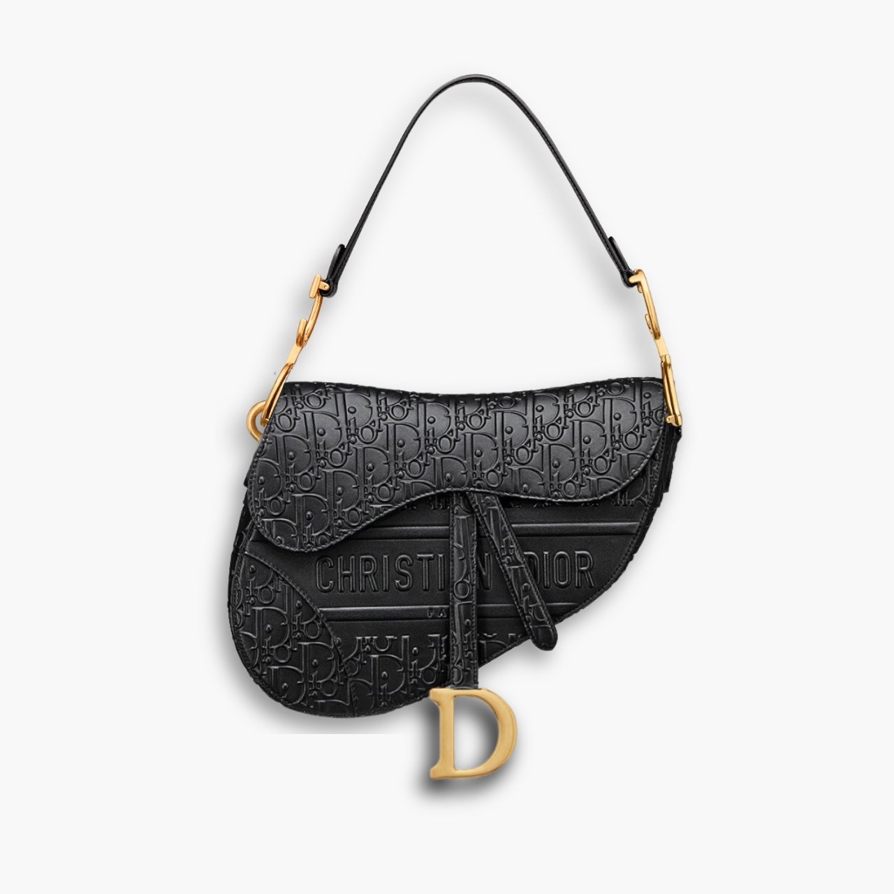 ELG_0DRB1048-3.jpg Dior Saddle Bag Oblique Embossed Black 25cm - Image 1