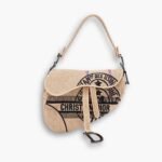 Dior Saddle Bag Union Motif Beige Jute 25cm