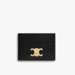 Celine Wallet Triomphe Leather Card Holder Black 10.5cm