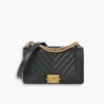Chanel Boy Chevron Medium Handbag Black In Gold 25cm