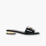 Chanel Patent Quilted CC Slides Black