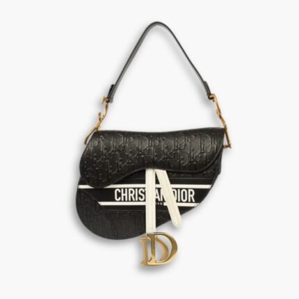 Dior Saddle Handbag Oblique Perforated Black 25cm