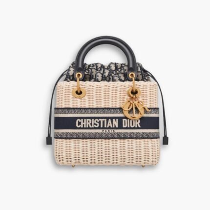 Dior Medium Lady Dior Bag Natural Wicker Blue 24cm M0565CMVO M808