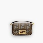Fendi Baguette Bag With FF Embroidery Brown 19cm