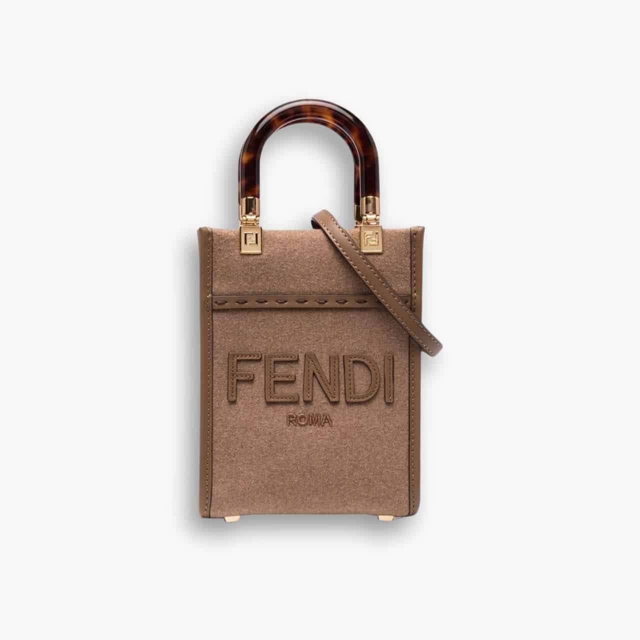 ELG_FDB1058.jpg Fendi Sunshine Mini Bag Brown Flannel 18cm - Image 1