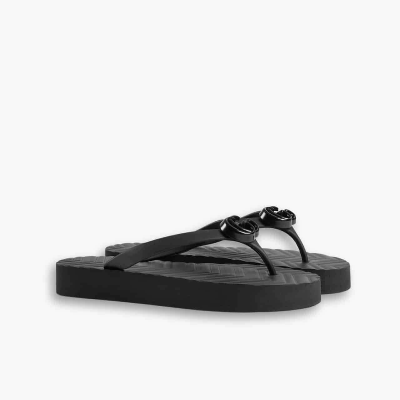 ELG_GCS-4.jpg Gucci Women’s Chevron Thong Sandals Black 655463 J8710 1000 - Image 1
