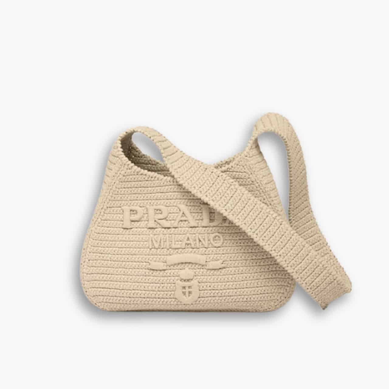 ELG_LVB1002-3-1-1.jpg Prada Logo Embossed Raffia Shoulder Bag Beige 33cm 1BC186VOUO2A2T - Image 1