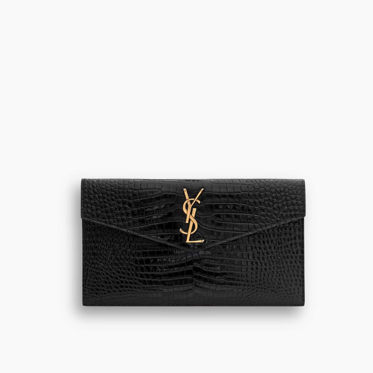 ELG_LVB1150-1-2-1.jpg Saint Laurent Uptown Pouch In Crocodile Black 27cm 565739DND0J1000 - Image 1