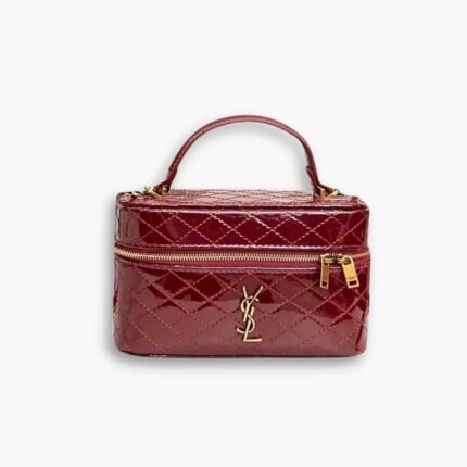 Saint Laurent Gany Vanity Bag In Patent Leather Wine Red 19cm
