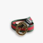Gucci Web Belt With Double G Bucklet Green And Red