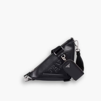 Prada Triangle Leather Shoulder Bag Black 27cm