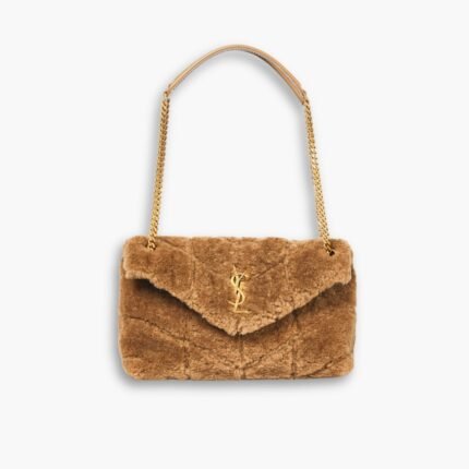 Saint Laurent Loulou Shearling Puffer Bag Brown 28cm P00589743