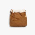 Chanel 22 Handbag Shearling Suede In Brown And White 36cm
