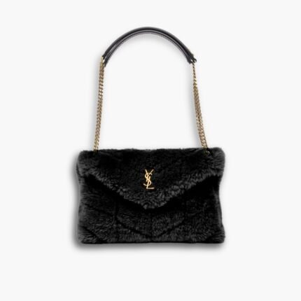 Saint Laurent Loulou Shearling Puffer Bag Black 28cm