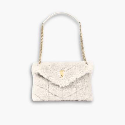 Saint Laurent Loulou Shearling Puffer Bag White 28cm