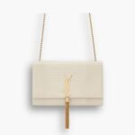 Saint Laurent Kate Medium Tassel In Crocodile White 24cm
