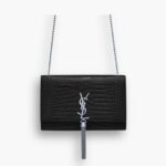 Saint Laurent Kate Medium Tassel In Crocodile Mirror Effect Black 24cm