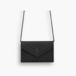 Saint Laurent Cassandre Envelope Chain Wallet Black Metal 20Cm