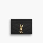 Saint Laurent Matelassé Card Case Black Gold Hardware 9cm