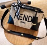 Fendi By The Way Straw Bag Beige And Black 25cm 8BL146AF2XF1E1I - Image 4