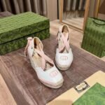 Gucci GG Canvas Wedge Espadrilles White Pink - Image 5