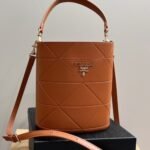 Prada Symbole Quilted Bucket Bag Brown 21Cm - Image 3