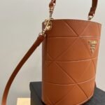 Prada Symbole Quilted Bucket Bag Brown 21Cm - Image 7