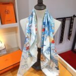 Hermes Sur Mon Nuage Scarf 90 White H003900S 05 - Image 5