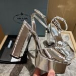 Prada Metallic Leather Platform Sandals In Silver 1XP48B 3AU1 F0118 F 135 - Image 3