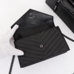 Saint Laurent Cassandre Envelope Chain Wallet Black Metal 20Cm - Image 5