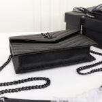 Saint Laurent Cassandre Envelope Chain Wallet Black Metal 20Cm - Image 7