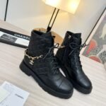 Chanel Quilted Leather Lace Up Combat Boots Black - Image 5