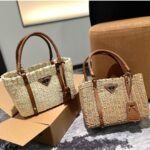 Prada Two Tone Woven Tote Bag In Multi Natural 28cm 1BG336VZOO2DJD - Image 2