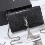 Saint Laurent Kate Medium Tassel In Crocodile Mirror Effect Black 24cm - Image 2