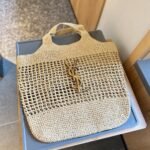 Saint Laurent Icare In Raffia Naturel And Brown Gold 36cm - Image 4