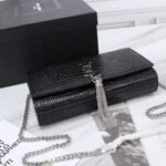 Saint Laurent Kate Medium Tassel In Crocodile Mirror Effect Black 24cm - Image 9