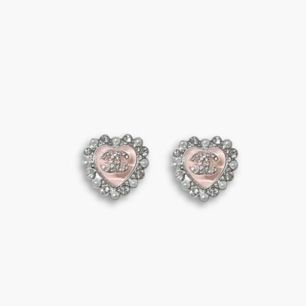 Chanel Heart Motif And Crystal Earrings Pink