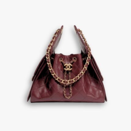 Chanel 25 Small Handbag Grained   Gold-Tone Metal Dard Red 30Cm